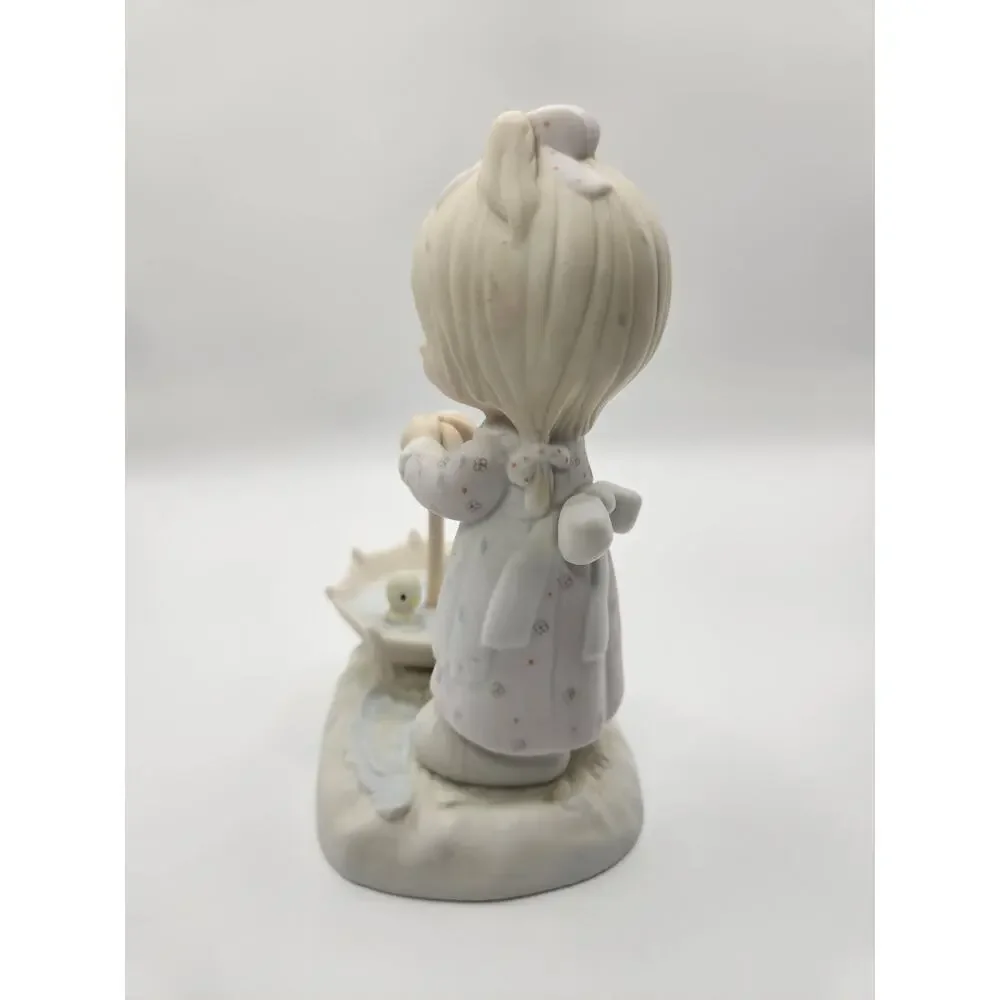 Precious Moments Let Love Reign E-9273 1982 Girl Umbrella Ducks Enesco Figurine